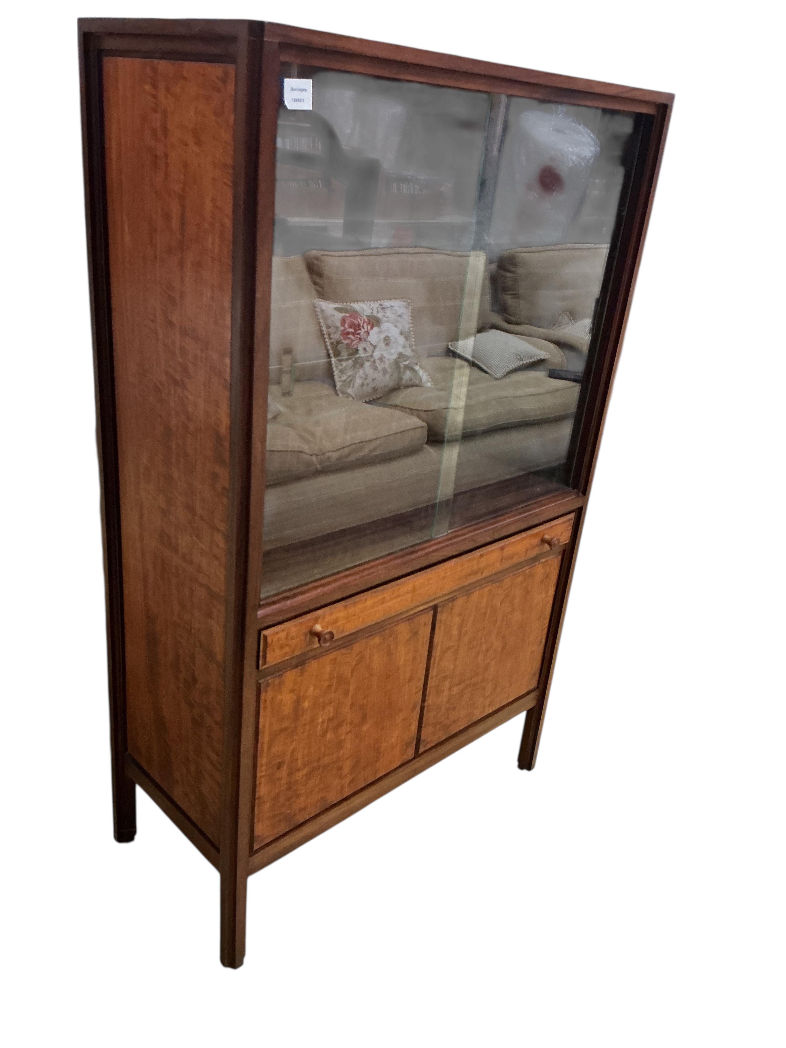 A mid century teak display cabinet, width 89cm, depth 42cm, height 148cm